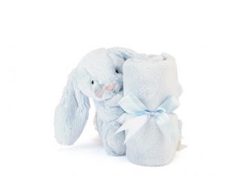 KRÓLIK KOCYK Bashful Blue Bunny Smoother, Jellycat, wymiary kocyka 33 x 33 cm