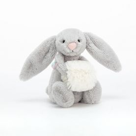 KRÓLIK Z MUFKĄ Bashful Silver Snow Bunny, Jellycat, wys. 18 cm