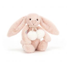KRÓLIK Z POMPONAMI (pudrowy róż) Bashful Blush Snow Bunny, Jellycat, wys. 18 cm