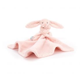 KRÓLIK KOCYK (pudrowy róż) Bashful Blush Bunny Soother, Jellycat, wymiary kocyka 33 x 33 cm